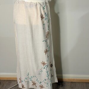 Blue Sky Cream Maxi Skirt with Floral Embroidery Y2K